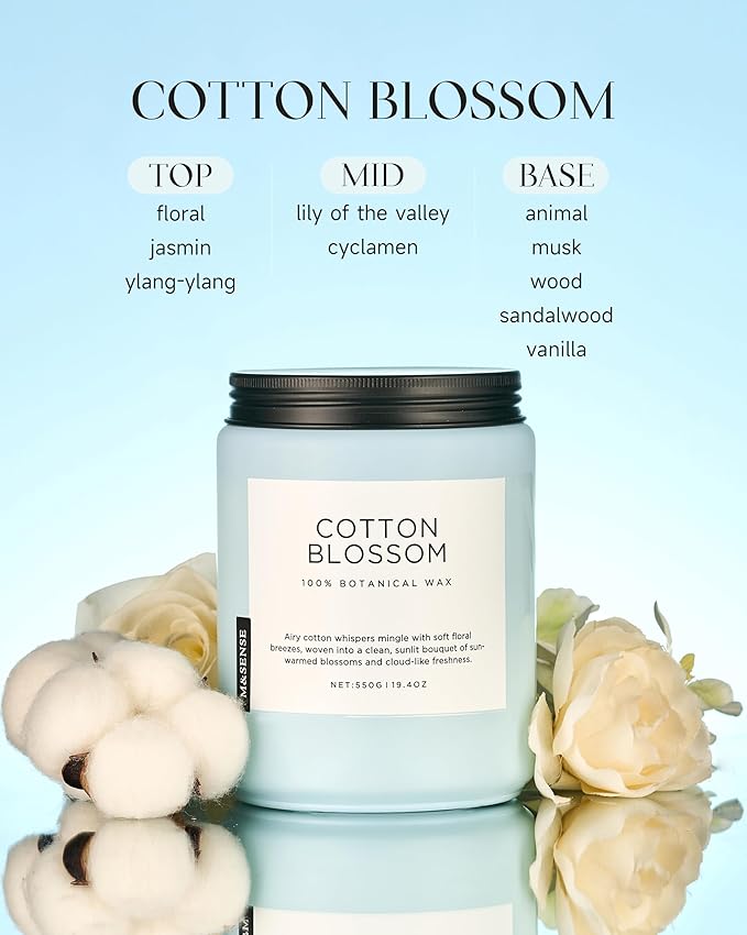 M&SENSE Clean Cotton Scented Candle - 19.4oz Natural Soy Wax Clean Cotton Blossom Scent Non Toxic Candle, 110-Hour Slow Burning 2-Wick Aromatherapy Home Fragrance Gifts for Home Decor-Ruum Studio Home