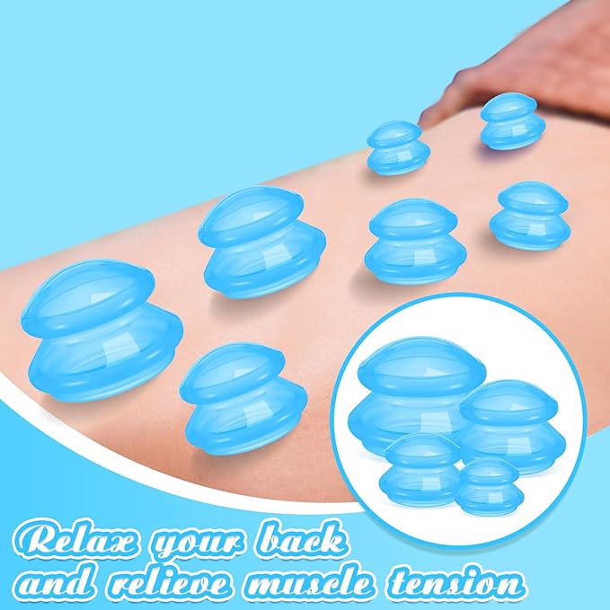 Nuanchu 8 Pcs 4 Sizes Cupping Therapy Set with Satin Bag Silicone Massage Cups Professional Cupping Therapy Vacuum Cup for Cellulite Joint Pain Muscle Pain(Clear Blue)-Ruum Studio Home
