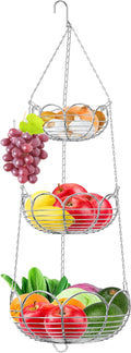 Simple Houseware Modern 3-Tier Hanging Fruit Basket, Chrome-Ruum Studio Home