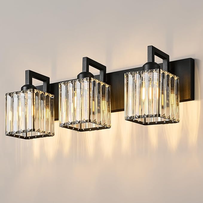 Modern Bathroom Vanity Light 3-Lights Black Crystal Wall Lamp Bathroom Modern Crystal Vanity Lighting-Ruum Studio Home