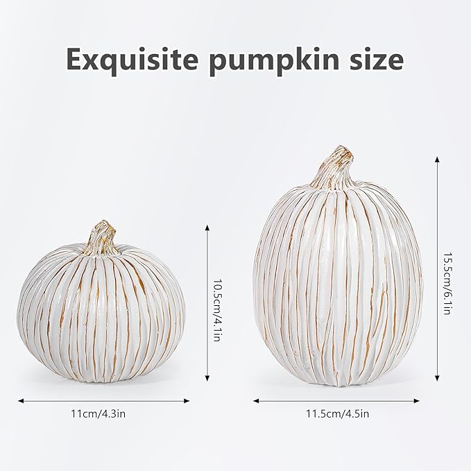 2Pcs Halloween Pumpkin Artificial Resin Pumpkins Decor for Mantel Harvest Autumn Tabletop Decoration Gold Fall Pumpkin Decorations Thanksgiving Table Centerpieces (Set B, ONE Size)-Ruum Studio Home