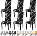 JQinHome Black Chair Covers for Dining Room Set of 6, High Stretch Removable Washable Parsons Chair Slipcover for Home Party Hotel Wedding Ceremony (6PCS, Geometric)-Ruum Studio Home