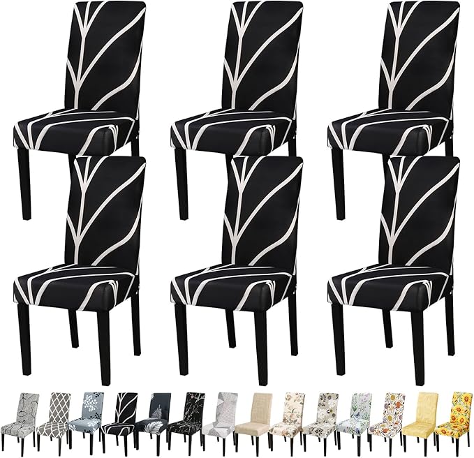 JQinHome Black Chair Covers for Dining Room Set of 6, High Stretch Removable Washable Parsons Chair Slipcover for Home Party Hotel Wedding Ceremony (6PCS, Geometric)-Ruum Studio Home