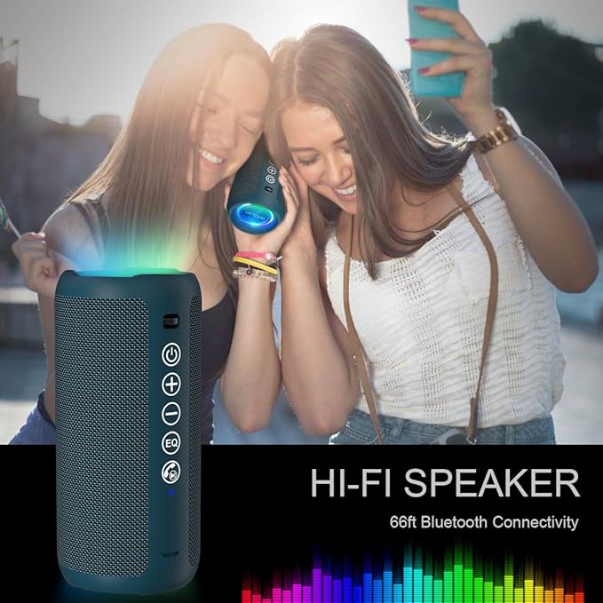 Ortizan Portable Bluetooth Speaker: IPX7 Waterproof, 24W Loud Sound, Deep Bass, Bluetooth 5.3, LED Lights, Wireless Stereo Pairing, 30H Playtime, for Home/Outdoor/Party/Beach, Birthday Gift (Blue)-Ruum Studio Home