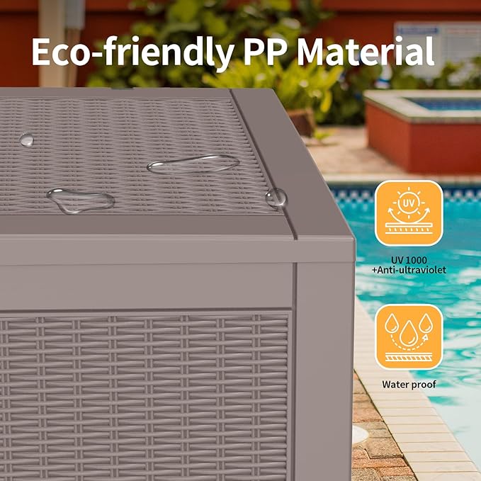 DRATO 100 Gallon Large Deck Box, Outdoor Storage Box for Patio Furniture, Patio Cushions, Gardening Tools, Pool Supplies,660lbs Weight Capacity,Waterproof Resin Storage Boxes-Ruum Studio Home