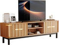 Brown Mid Century Modern TV Stand, Wood Fluted Living Room TV Stands with Storage Sliding Doors, Desert-Inspired Design MCM Entertainment Center for 55 60 65 70 75 55+ 60+ 65+ 70+ Inch-Ruum Studio Home