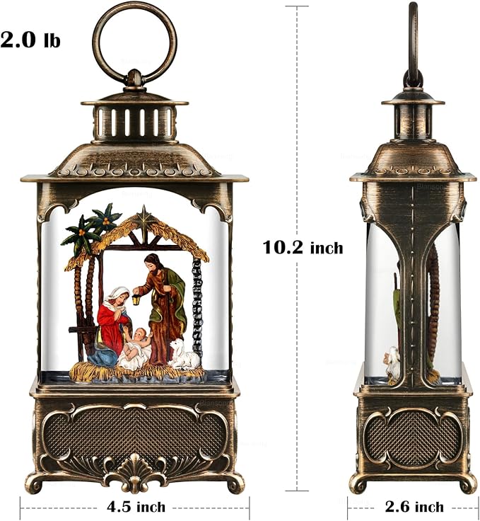 Nativity Snow Globe Lantern Christmas Decorations Gifts Auto Snowfall Glitter Music Collection Manger Sheep Pen Nativity Scene with 6H Timer USB/Battery Powered 10.2 inch-Ruum Studio Home