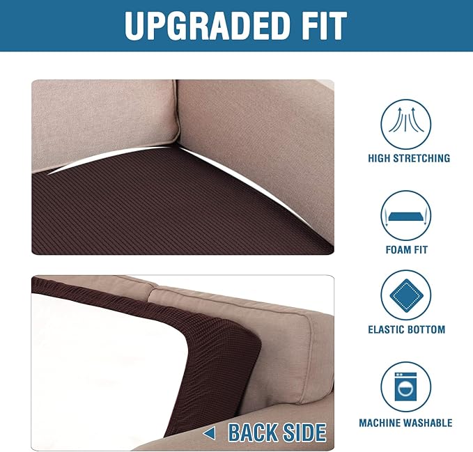 H.VERSAILTEX Super Stretch Individual Seat Cushion Covers Sofa Covers Couch Cushion Covers Slipcover Sets Thick Jacquard Textured Twill Fabric (1 Piece Loveseat Cushion Cover, Chocolate)-Ruum Studio Home