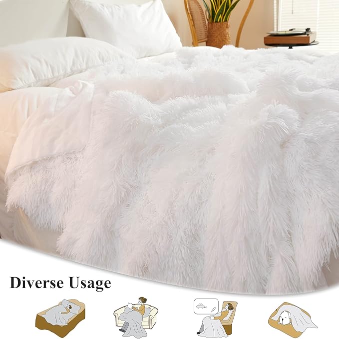 XeGe Luxury Faux Fur Throw Blanket, White Soft 50x60 Fluffy Blanket Throw, Shaggy Plush Decorative Couch Blanket, Cute Furry Throw Holidy Fuzzy Lap Blanket for Kids Women Men Teen Girls White-Ruum Studio Home