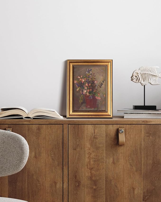 HUARCEY Gold Framed Vintage Wall Art for Living Room, Flower Painting Canvas Prints Shelf Decor for Kitchen, Aesthetic Room Decor Bedroom Wall Art, Floral Artwork for Friends or Family 8"x10"-Ruum Studio Home