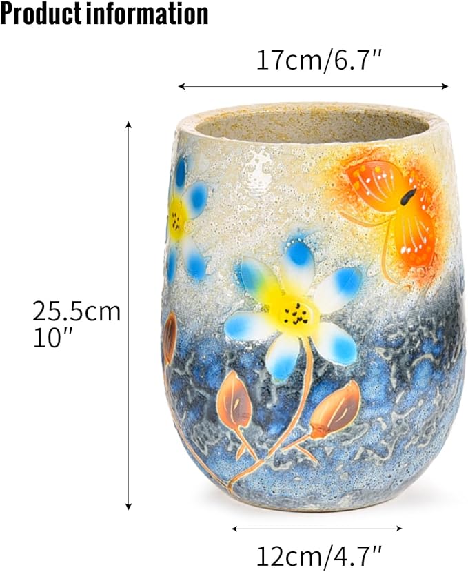 Sungmor 10.6 Inch Ceramic Succulent Plant Pot with Drainage Hole, Hand Painted Flower Pots for Plants, Unique Texture Decorative Planter for Indoor and Outdoor, Pottery Vase for Home Office Decor-Ruum Studio Home