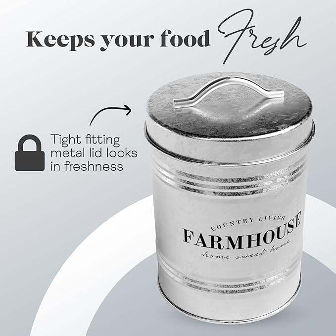 Amici Home Farmhouse Galvanized Canister | Dry Food Storage Container | Airtight Lid | 76 Oz Capacity | Farmhouse Décor | Rustic Metal Canister for Kitchen Countertop-Ruum Studio Home