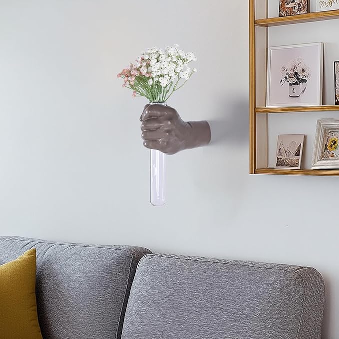 Wall Sculptures, Hand Vases Home Decor, Wall Mount Art Sculpture, Unique Wall Art Statue, Funky Flower Vase Decorations, Modern Eclectic Hanging Decor,Glass Test Tube Vase (Beige)-Ruum Studio Home