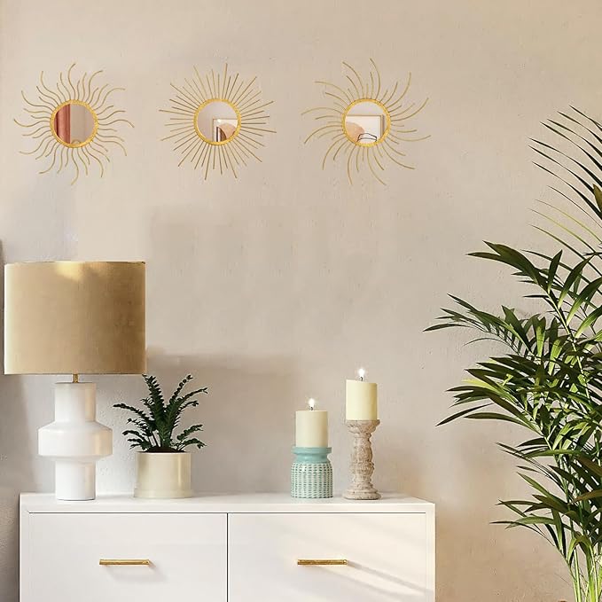 Mirror Decor Sunburst Mirrors Metal Sun Mirror Wall Decor Wall Mirror Home Decorative Wall Art for Living Room Bedroom Entryway-Ruum Studio Home