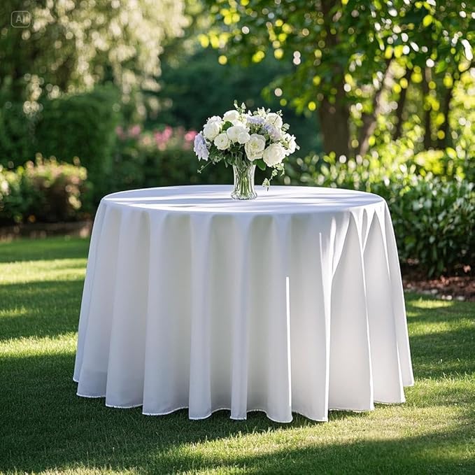 Surmente 132 inch Round tablecloths -10 Pack White Round Table Cloths, Polyester Fabric Table Covers for Weddings, Banquets, or Restaurants-Ruum Studio Home