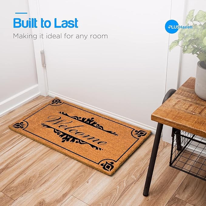 PLUS Haven Coco Coir Door Mat with Heavy Duty Backing, Natural Welcome Doormat, 17.5”x30” for Entrance, Front Porch, Easy to Clean Entry Mat, Outdoor and Indoor Uses, Home Décor-Ruum Studio Home