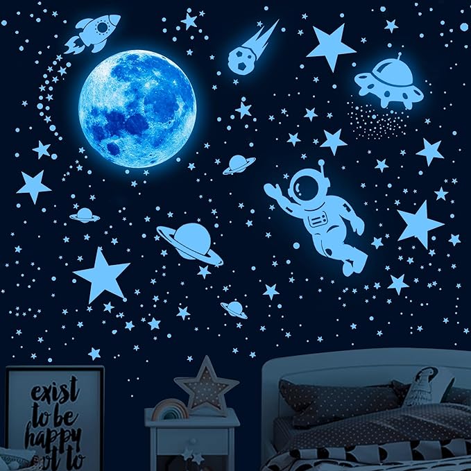 530Pcs Glowing Stars for Ceiling,Glow in The Dark Stars,Space Wall Decals Solar System Galaxy Planets Wall Stickers for Kids, Wall Decor for Girls Kids Bedroom Nursery Birthday Party Favor-Ruum Studio Home