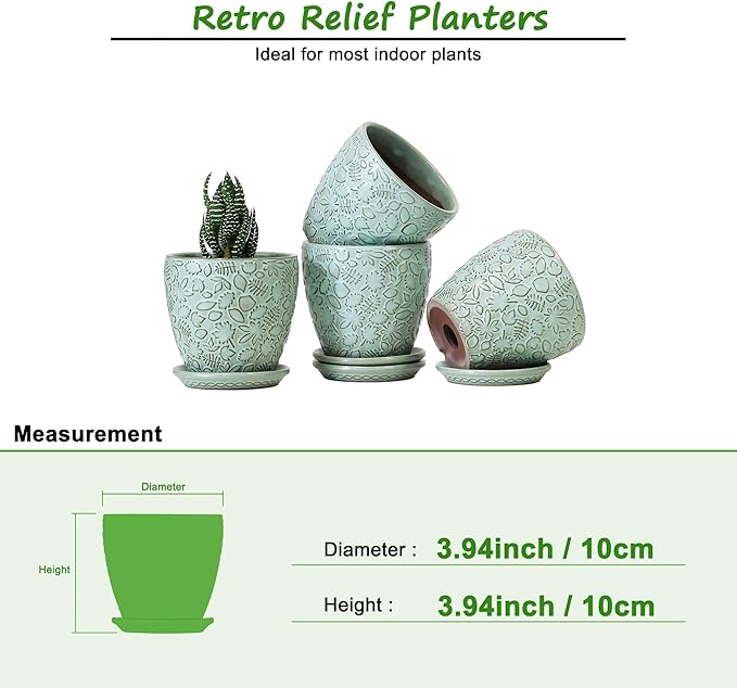 Succulent Planter for Indoor Plants, 4 Inch Small Ceramic Plant Pot with Drainage Holes and Saucers, Flower Pots for herb - Set of 4-Ruum Studio Home
