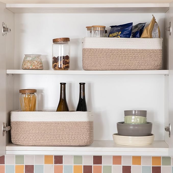 Storage Baskets for Organizing 3 Pack, Woven Baskets for Shelves, Closet Organizer Bins Empty Gift Basket Toy Storage for Toys, Books, Towels, Clothes, 15"x11.42"x6.7", Yellow-Ruum Studio Home