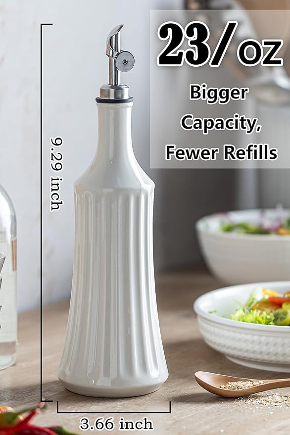 LYEOBOH Olive Oil Dispenser Bottle, Oil Dispenser for Kitchen, Ceramic Cooking Vinegar Dispensing Bottles with Spout, White-Ruum Studio Home
