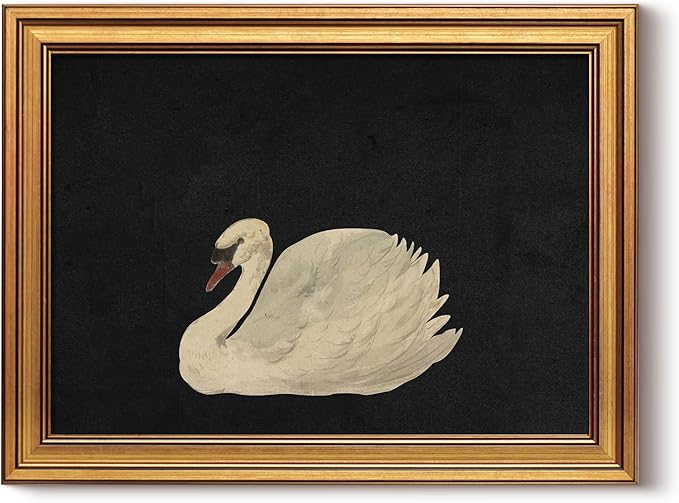 HUARCEY Gold Framed Vintage Wall Art for Living Room, Grace Swan Art Painting Pictures Rustic Animal Bathroom Prints Farmhouse Wall Decor Canvas Swan Shelf Decor for Kitchen Bedroom (Zwaan 12"x16")-Ruum Studio Home
