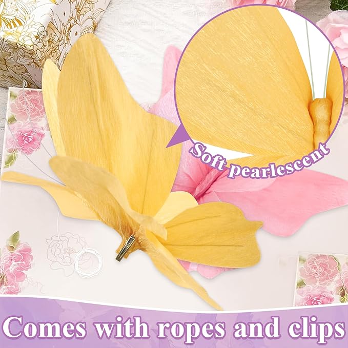 SUNBEAUTY Butterfly Party Decorations, 3D Paper Butterfly Decoration, Hanging Paper Butterfly for Baby Shower Decorations Girls, Women, Paper Flowers for Wall Decoration, Set of 4-Ruum Studio Home