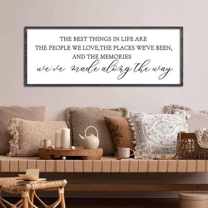 The Best Things in Life Wall Decor Sign 40 x 15 Inch Memories Inspirational Quotes Wood Framed Family Entryway Living Room Home Wall Art for Farmhouse Bedroom Room (Black)-Ruum Studio Home
