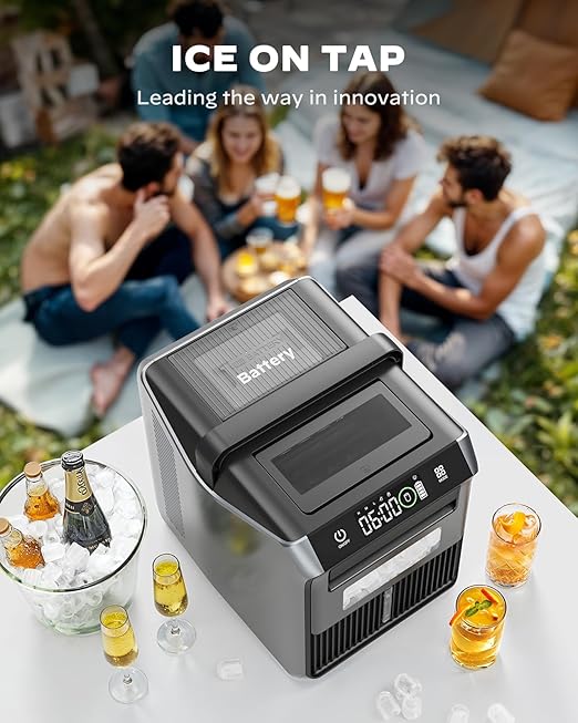 Silonn Battery-Powered Ice Maker with 4-Power, RV Ice Maker Countertop 12V/24V Car Charger 100-240V AC Solar-Ready, Portable Ice Machine 9 Cubes/6 Mins 22lbs/Day Auto-Clean for Camping RV Home Outdoor-Ruum Studio Home