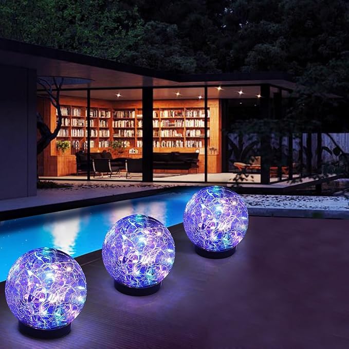 Solar Garden Lights Outdoor Waterproof, 6 Pack Cracked Glass Ball Light, Ground Landscape Garden Decor, Solar Globe Decorative for Pathway/Patio/Lawn/Yard (Multicolor, 3.9")-Ruum Studio Home