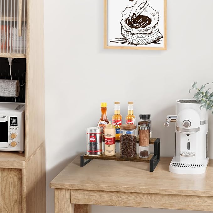 YINMIT Tiered Display Stand Riser Shelf, Wooden Spice Rack Organizer for Countertop, 2 Tier Kitchen Counter Shelf-Ruum Studio Home