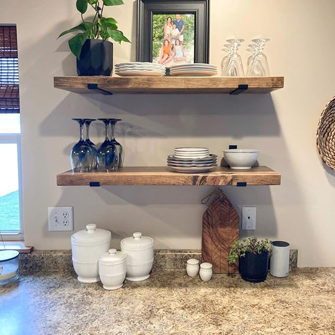 URBANDI, Rustic Floating Shelves, Set of 2, Hidden Bracket, Solid Wood, Heavy Duty, Wall Mounted Shelves, (Brown, 36Wx12D)-Ruum Studio Home