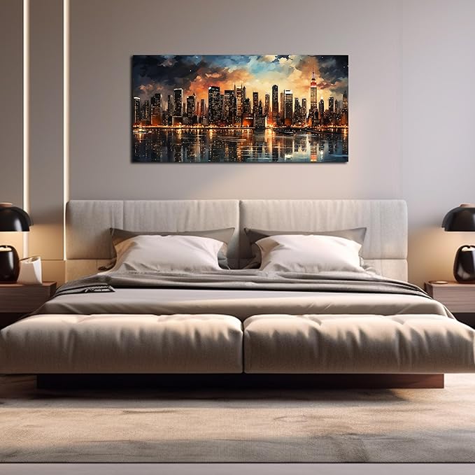 New York City Canvas Wall Art for Bedroom Modern Wall Pictures for Living Room Home Office Wall Decor Size 20 x 40 Inch-Ruum Studio Home