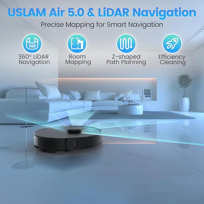 Robot Vacuum and Mop Combo, Self-Emptying, 60-Day Capacity, Schedule, 180mins Runtime, Home Mapping, Wi-Fi/App/Alexa/Remote, Robotic Vacuum Cleaner for Pet, Hard Floors, Carpet-Ruum Studio Home