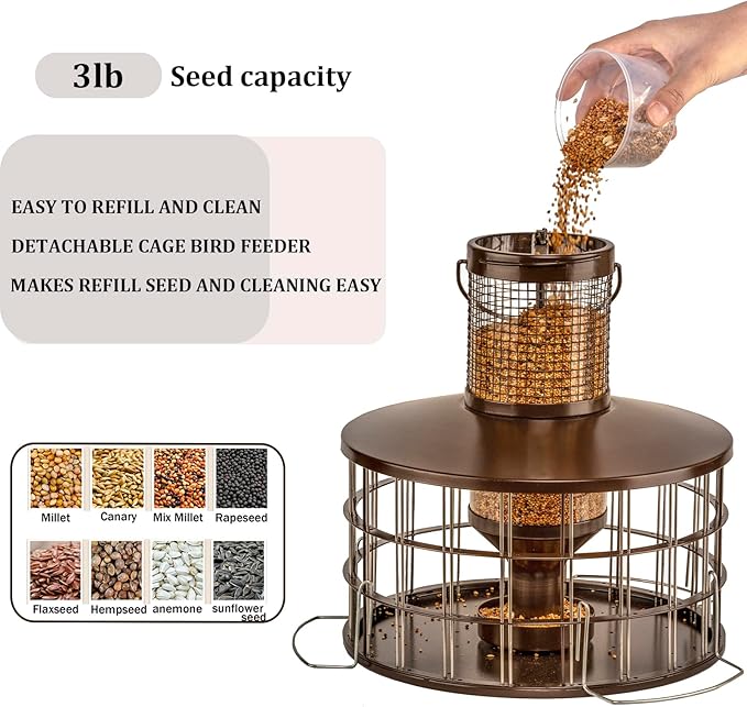 Upgraded Squirrel Proof Bird Feeders, 3Lbs Capacity Caged Bird Feeder, Innovative DIY Starling-Proof, Flexible Adjustment of Grille Size, Caged Seed Tube Feeders Outside Hanging(Copper)-Ruum Studio Home