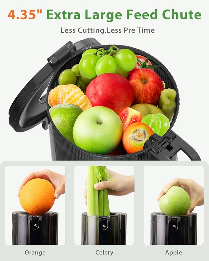 Juicer Machines with Wide Mouth & Large Feed Chute, Professional Cold Press Juicer For Whole Fruits & Vegetables, Self Feeding for Juice Extractor Machine, Easy to Clean, High Juice Yield-Ruum Studio Home