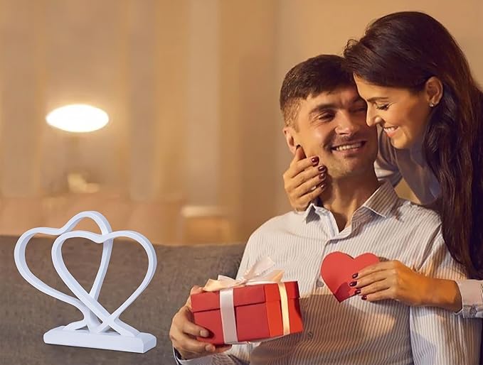 White Heart Sculpture for Living Room Decor Heart Decoration Gift for Her and Him Love Wedding Anniversary Couples Gift Modern Heart Statue for Home Coffee Table Dining Table Centerpiece Birthday-Ruum Studio Home