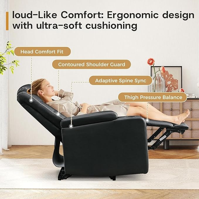 ANJ Power Home Theater Recliner Chair Set of 2, Electric Movie Theater Seating Reclining Chairs with Cup Holders for Living Room, Faux Leather with Blue LED, USB Ports, Hidden Arm Storage (Black)-Ruum Studio Home