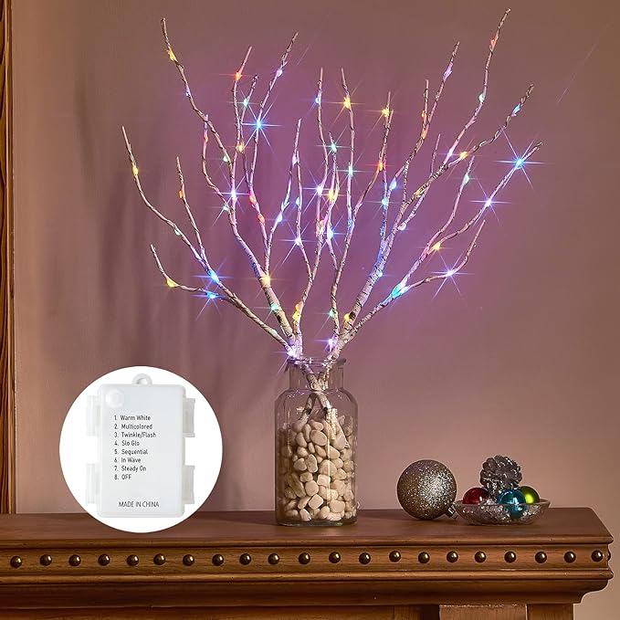 Birchlitland Lighted Birch Branches Battery Operated 18IN 70 LED 8 Function, White or Multiple Colors, Artificial Decorative Branch Lights for Home and Holiday Decoration Indoor Outdoor-Ruum Studio Home
