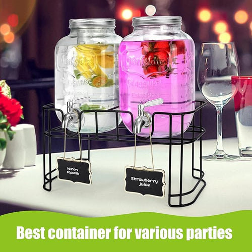 1 Gallon Glass Drink Dispensers For Parties 2PACK.Beverage Dispenser,Glass Drink Dispenser With Stand And Stainless Steel Spigot 100% Leakproof.Lemonade Dispenser With Ice Cylinder.Laundry Detergent-Ruum Studio Home