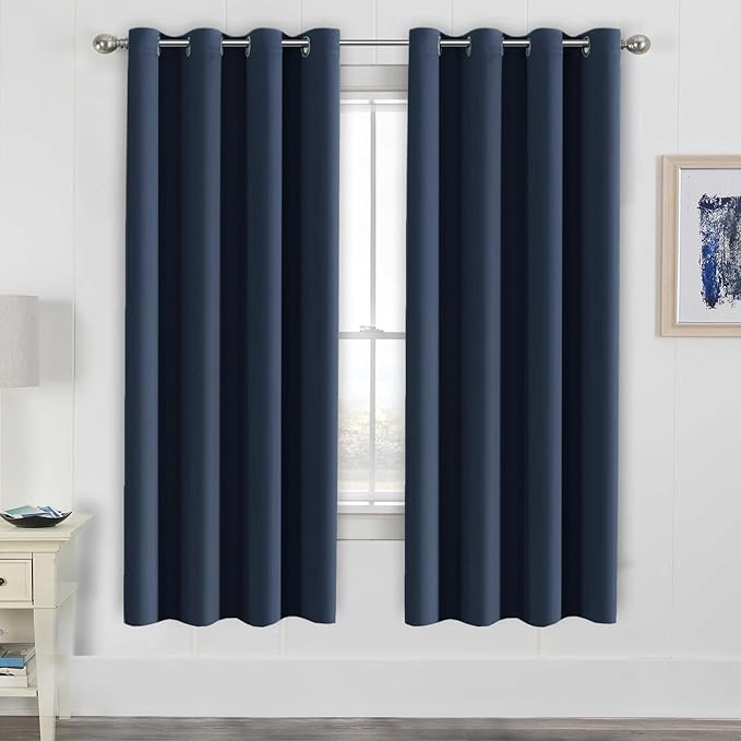 H.VERSAILTEX Ultimate Blackout Solid Grommet Thermal Insulated Curtain Panels/Drapes,52W x 72L - Inch (Set of 2,Navy)-Ruum Studio Home
