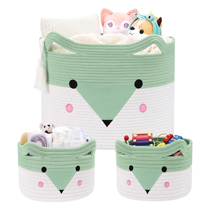 Large Baby Basket Toy Storage 3 Pack, (20"x13.8") Woven Baby Laundry Basket, Stuffed Animal Storage.-Ruum Studio Home