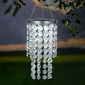 Hanging Solar Lantern Outdoor, 2 Tiers 21” Solar Transparent Acrylic Beaded Chandelier with Cool White LED S Hooks for Garden Yard Patio Gazebo Outside Decor-Ruum Studio Home