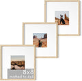 HAUS AND HUES Solid Oak Wood 8”x8” Picture Frames Matted to 4”x4” Set of 3-8x8 Standard Square Picture Frames, Natural Wood Picture Frames 8x8 Square, Matted Picture Frame 8x8 (Beige Oak Frames)-Ruum Studio Home