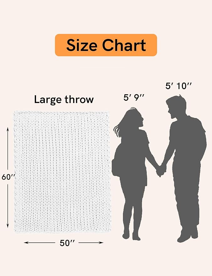 YnM Chunky Throw Blanket, Medium-Weight, Hand Knitted with Chenielle Yarn, Skin Friendly, Ventilated and Breathable, Machine Washable, Home Décor Piece for Couch, Sofa and Bed (White, 50x60 Inch)-Ruum Studio Home