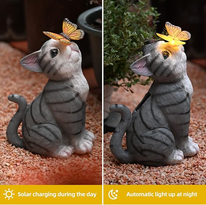 Cat Garden Figurines Outdoor Decor Solar Statue with LED Lights for Patio Lawn Yard Art Decoration Housewarming Garden Gift-Ruum Studio Home