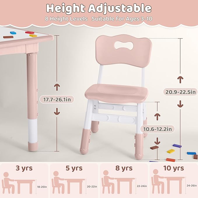 Kids Table and 2 Chairs Set, Height Adjustable (17.7"-26.1") Toddler Table and Chair Set, Multi-Activity Table with Graffiti Desktop, Children’s Table and Chairs for Classroom, Home & Daycare-Ruum Studio Home