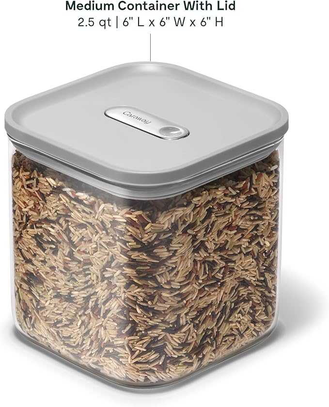 Caraway 2.5qt Glass Airtight Food Storage Container with Lid – Non-Toxic, BPA-Free Kitchen Storage Container – Stackable, Space-Saving Airtight Container for Dry Goods and More - Gray-Ruum Studio Home