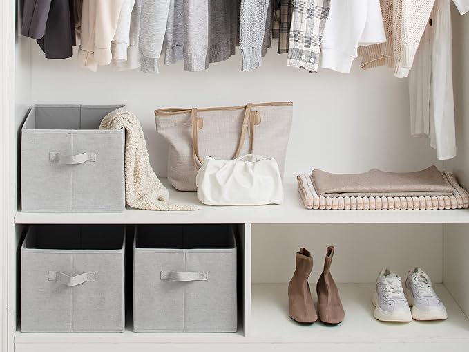 StorageWorks Storage Baskets for Shelves, Foldable Fabric Closet Storage Bins with Handles, Fabric Storage Bins Clothes Organizer, Light Grey, 3-Pack, Extra Large-Ruum Studio Home