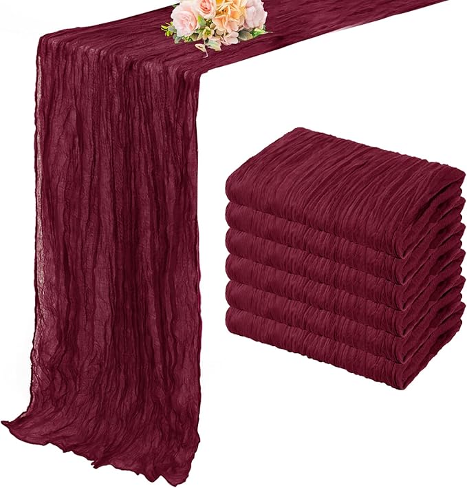 Burgundy 6 Pack Cheesecloth Table Runner 10FT Rustic Gauze Cheese Cloth Table Runner for Wedding Bridal Baby Shower Table Decor 20 x 120 Inch Long Boho Fabric Sheer Birthday Party Table Decorations-Ruum Studio Home