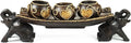 Thai Elephant Tray Carved Rain Tree Wooden Candle Holder-Ruum Studio Home
